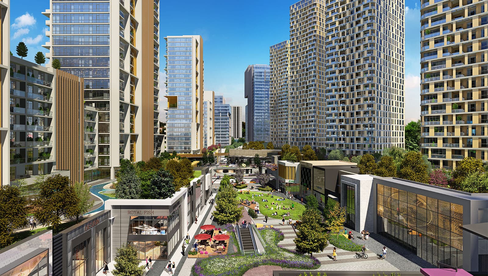 Merkez Ankara'nın yüksek binalar ve açık avlu meydanı ile panoramik görünümü